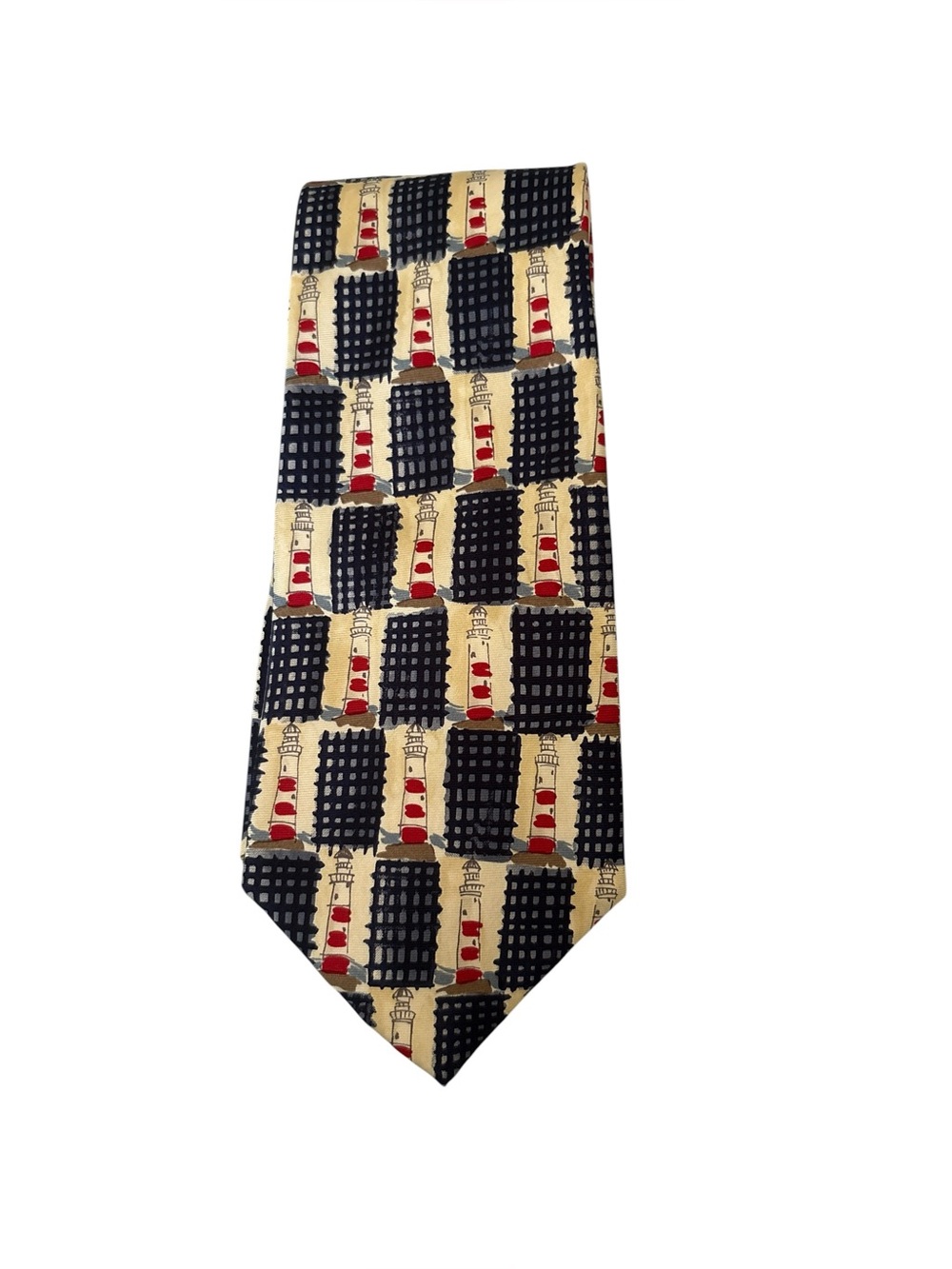 Vintage Land's End 100% Silk Lighthouse Necktie Tie
